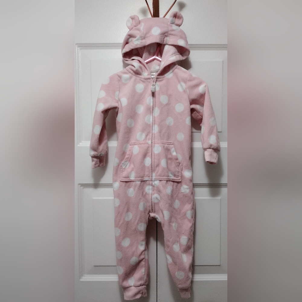 Carter's Polka Dot Fleece Hooded Onesie 18 months
